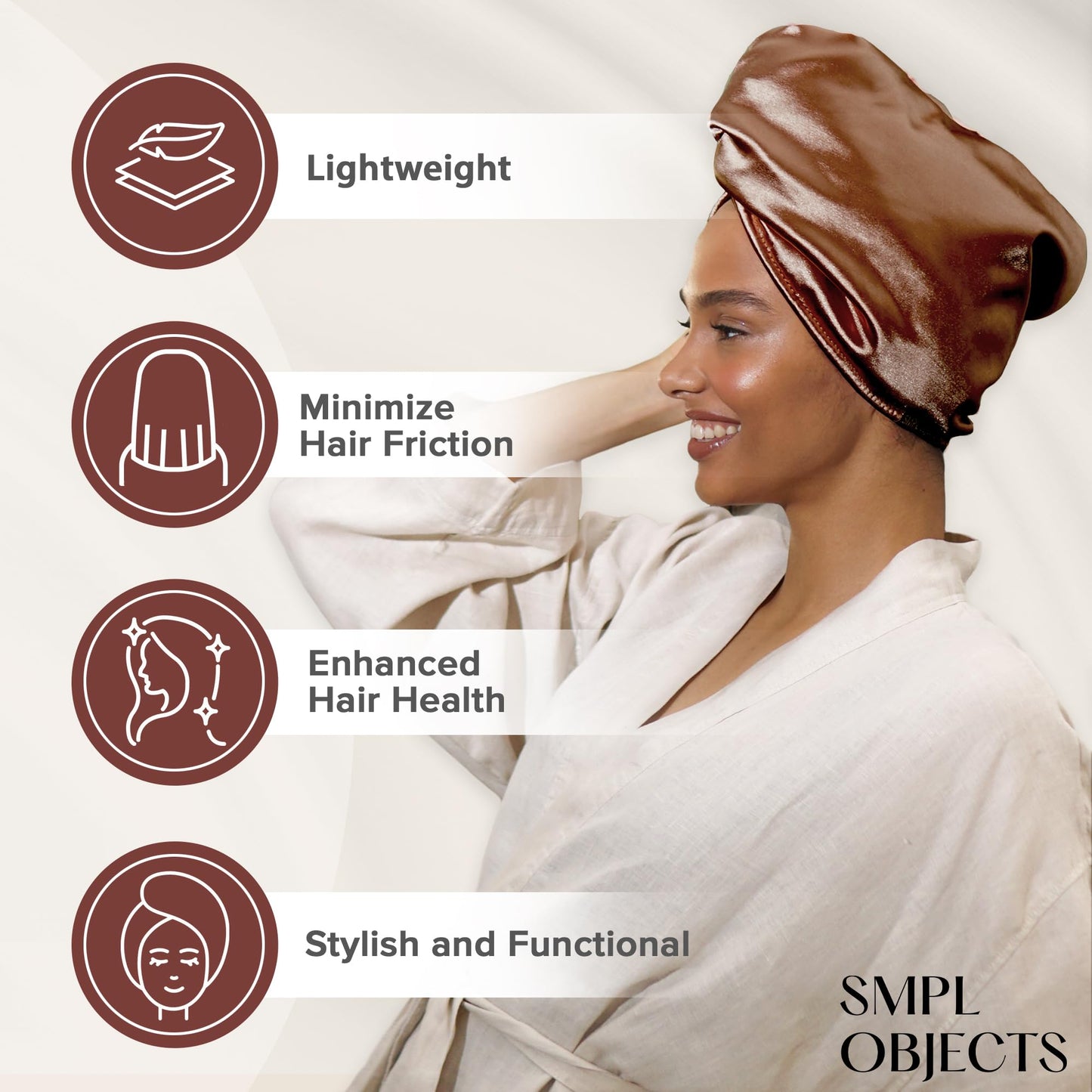 SMPL objects Satin Hair Wrap Towel, Double Layer Curly Hair Turban Towel for Women - Satin Hair Drying Towel for Curly Hair (Bronze)