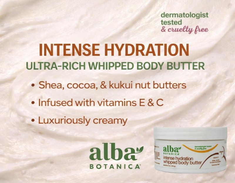 Alba Botanica Kukui Nut Body Cream - Moisturizing Skin Hydration | 6.5 Oz Bottle (Pack of 2)