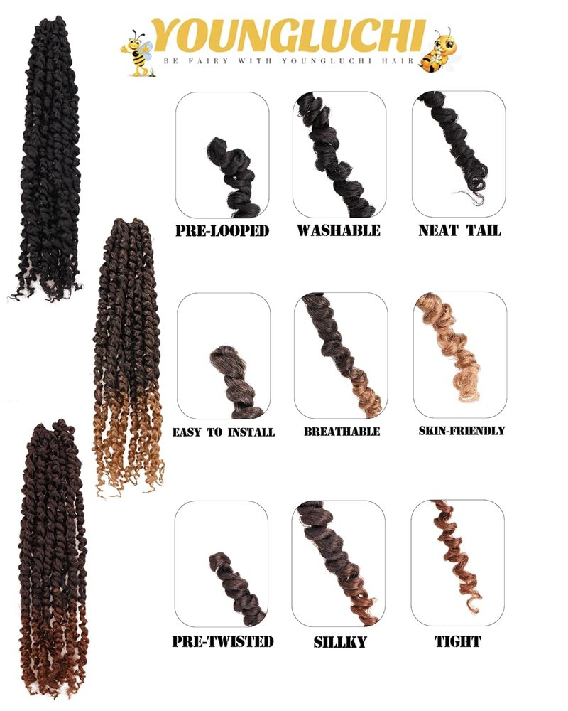 Passion Twist Crochet Hair - 14 Inch Pre-Looped Synthetic Extensions | Mixed Color Combo Pack (1B, T1B/27, T1B/30)