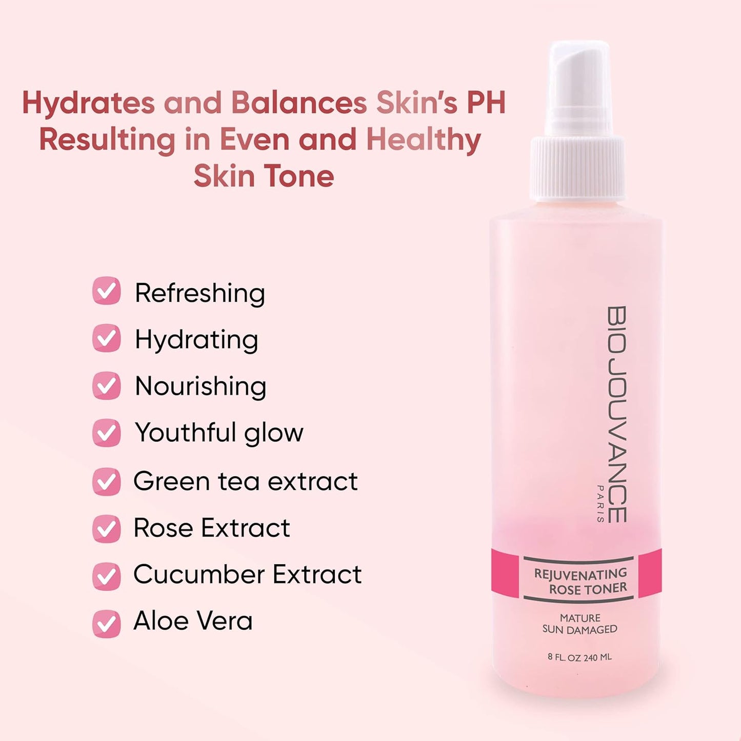 Rejuvenating Rose Toner Spray - Alcohol-Free Hydrating Face Toner for Mature Skin | 8oz / 240ml