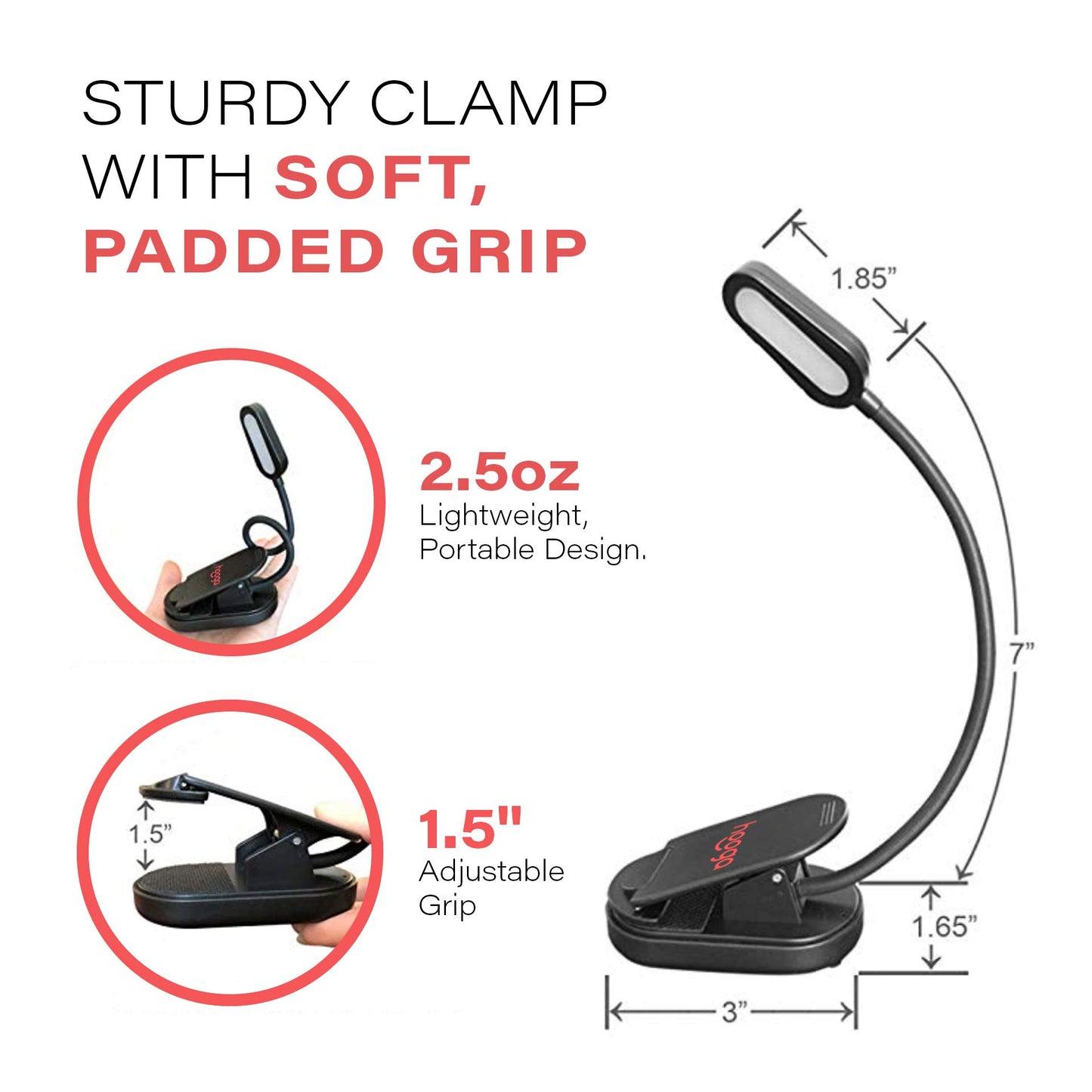 hooga Amber Book Light, Rechargeable Clip-On Blue Light Blocking LED Reading Light, 1600K Warm Eye Care for Bed, Students, Kids, Travel, Nursing, Studying