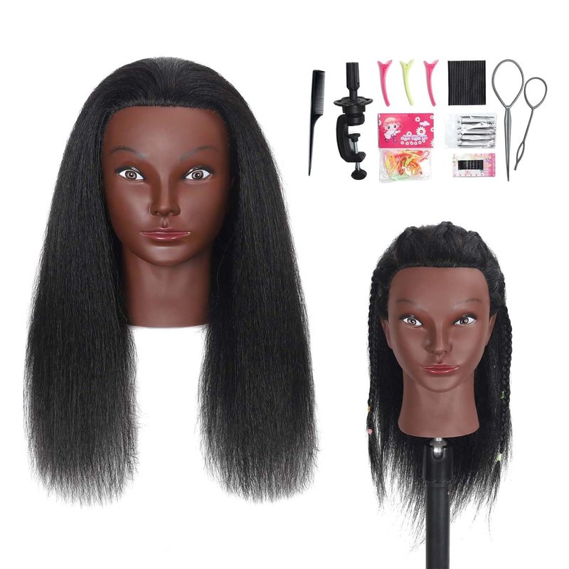 16-Inch Mannequin Head - 100% Human Hair Training Manikin for Hairdressing & Makeup | Black