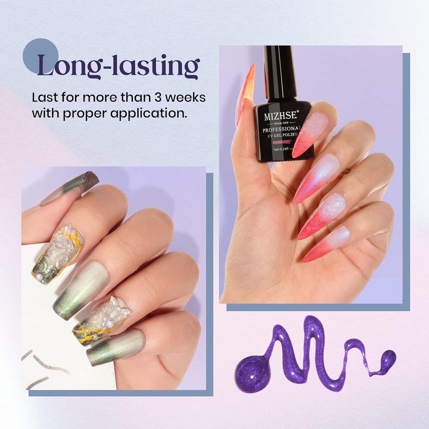 MIZHSE Color Changing Nail Polish - Pearl Glitter Thermal Gel | 6 Soak-Off Shades for DIY Manicure