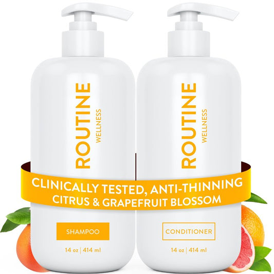 Routine Wellness Anti-Thinning Shampoo and Conditioner Set for Thinning Hair - Biotin DHT Blocker Women & Men - Color Safe Shampoo for Hair Loss & Healthier Hair (Pack of 2)