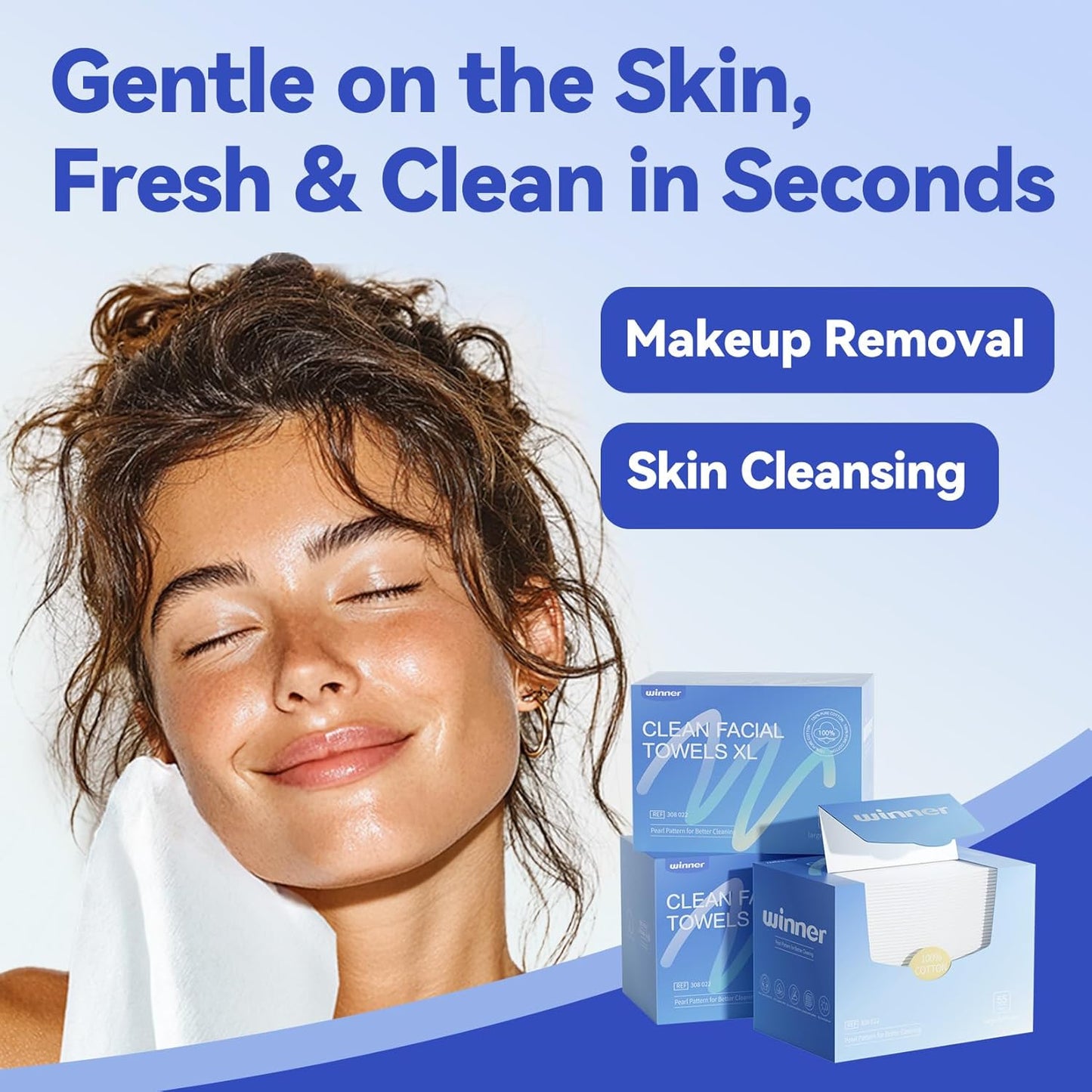 Ultra Soft Disposable Face Towels - 100% Biobased Makeup Remover Wipes for Sensitive Skin | XL, Odor-Free, 55 Count