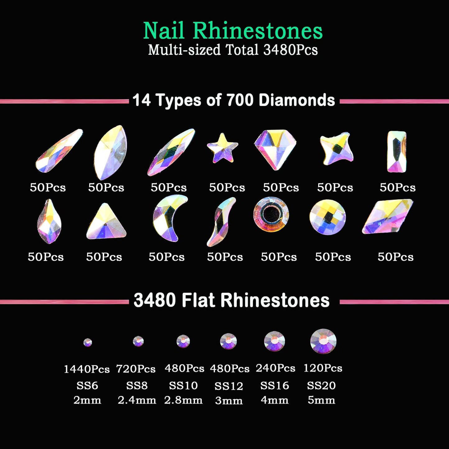 4180 Pcs Crystal Flatback Rhinestones Gems Nail Kit for Nail Art,Crafts,Clothes Shoes Decorations Jewelry (700 Diamonds + 3480 Flat Rhinestones, with Rhinestones Pen), Green