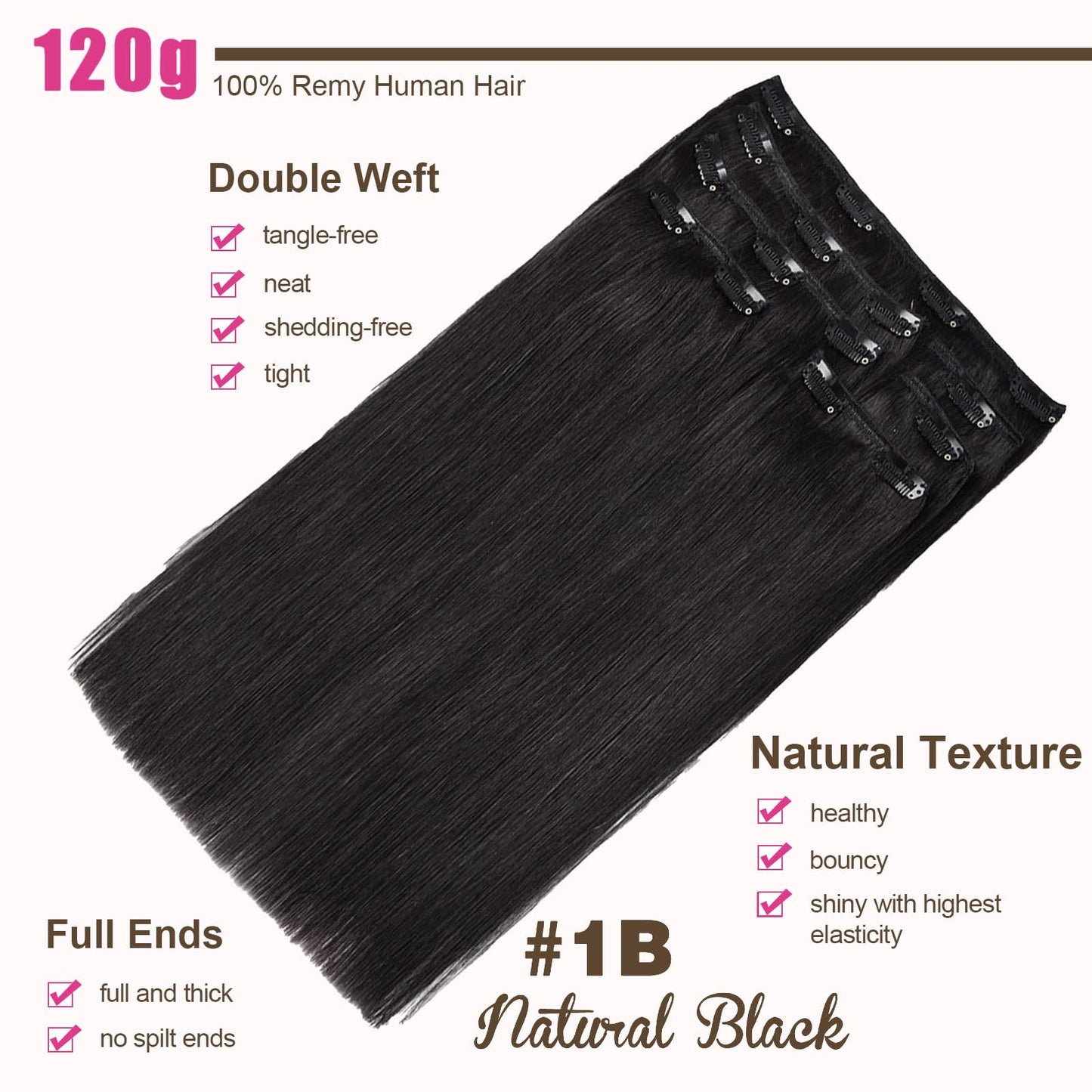 Clip in Hair Extensions Real Human Hair 120g 7pcs Human Hair Clip in Extensions 14 Inch Natural Black #1B Thickened Straight Real Hair Extensions Clip in Human Hair