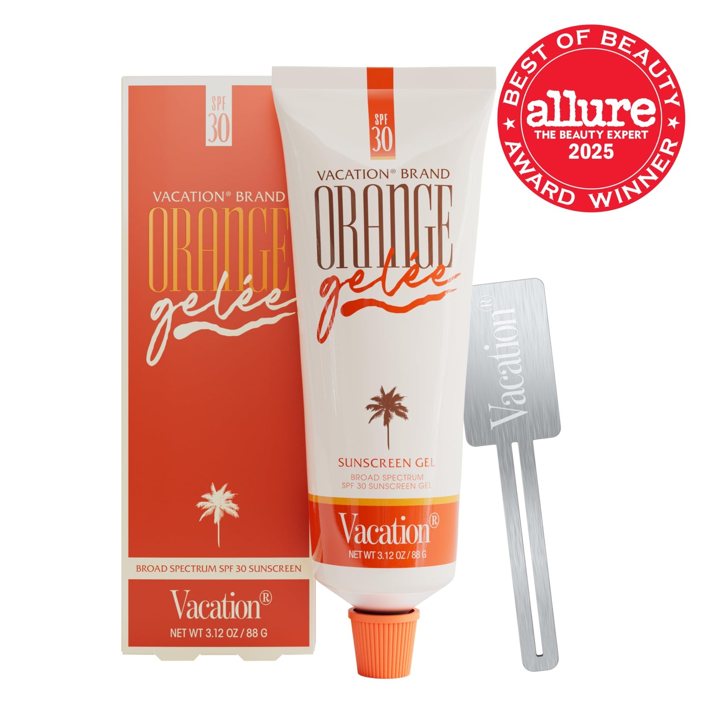 Vacation Orange Gelée SPF 30 Sunscreen Gel and Tube Key Bundle, 3.12 Fluid Ounces - Hydrating Balm-to-Oil Tanning Gel, Transparent, Water-Resistant, Travel Size