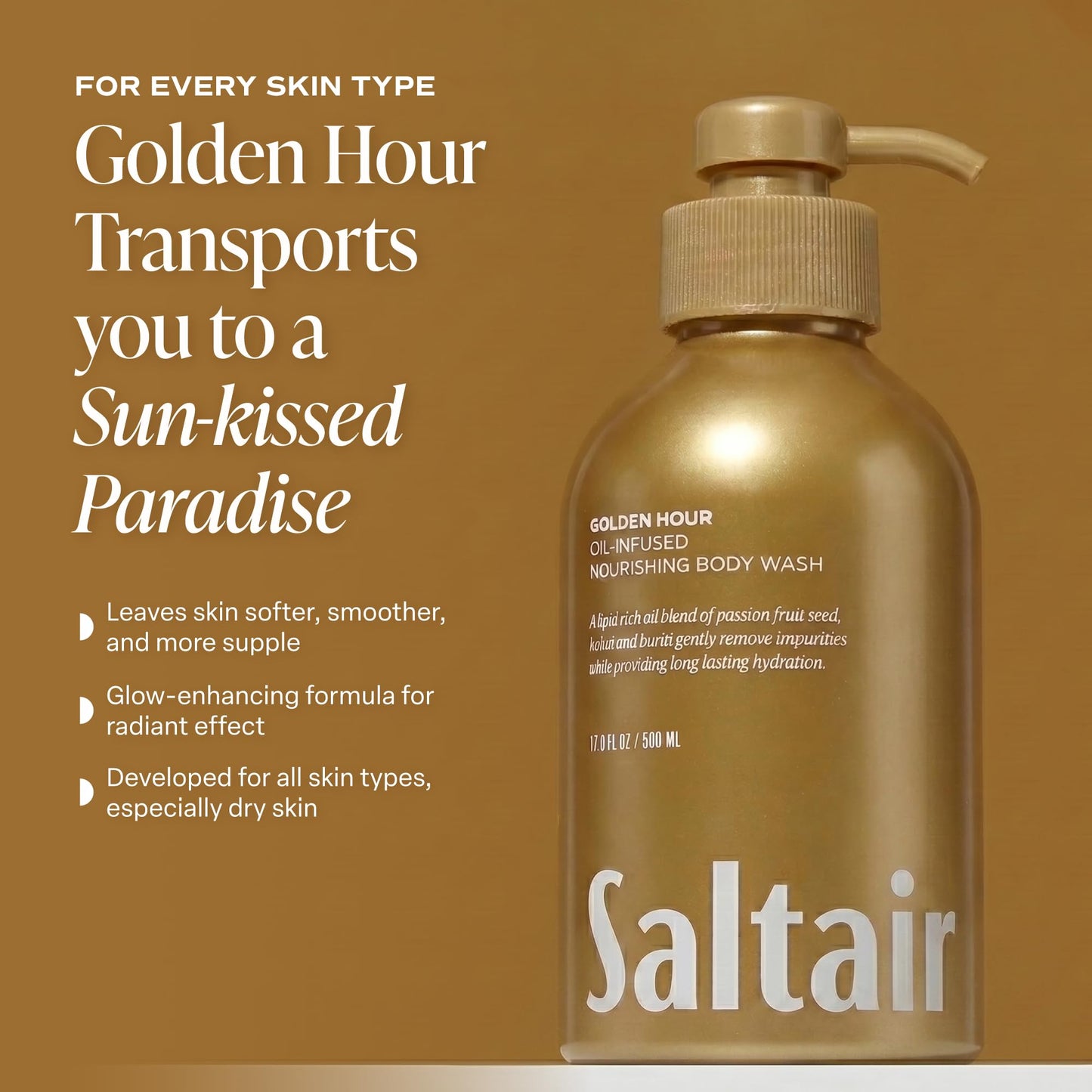 Saltair Body Wash 2-Pack – Moisturizing Body Wash with Vitamin E & Hydrating Oil Blend – Scented Shower Gel for Women and Men – Golden Hour Scent, 2x 17oz – Vegan, Cruelty-Free, Paraben-Free