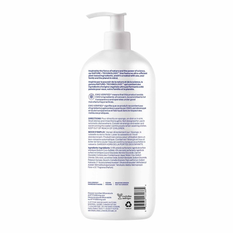 ATTITUDE Dish Soap, EWG Verified, Plant-Based & Vegan Dishwashing Liquid, Naturally Derived, Pink Grapefruit Scent, 33.8 Fl Oz