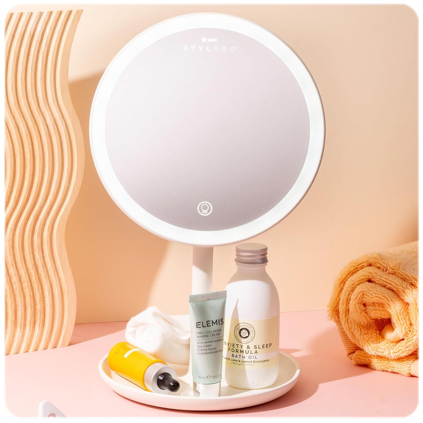 StylPro Melody Portable Bluetooth Makeup Mirror - Dimmable Touch LED Lighting | Travel-Friendly Design