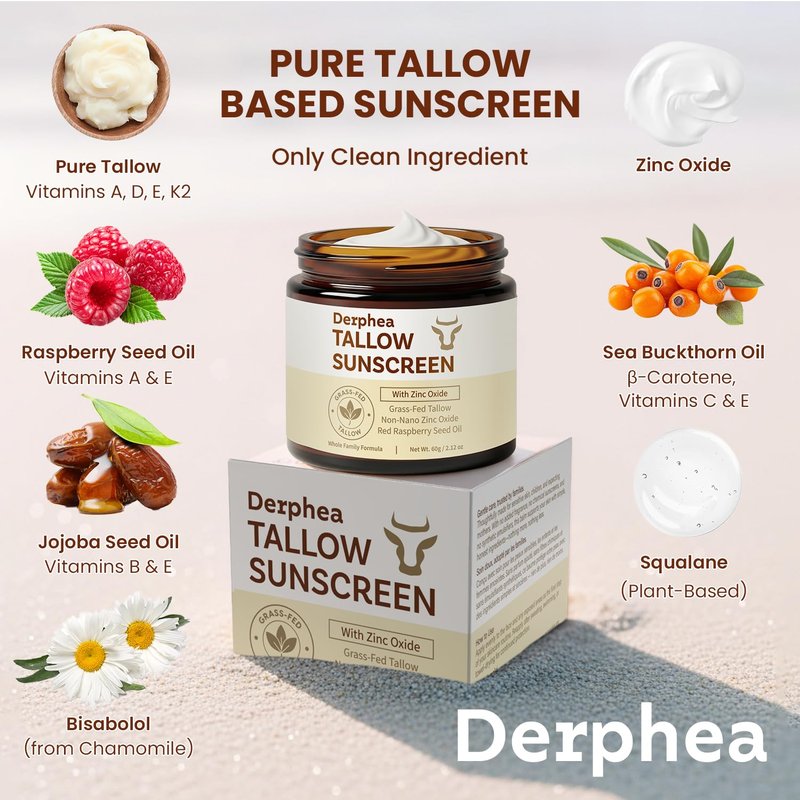 Beef Tallow Sunscreen (2 pack): SPF 50 Daily Sun Care for Extremely Sensitive, Acne-Prone & Kid-Safe Skin – Non-Toxic Sunblock with 22% Non-Nano Zinc Oxide, Clean Formula for Face & Body