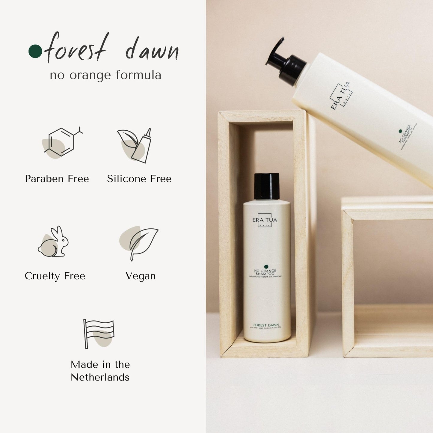 ERA TUA Forest Dawn No-Orange Hair Shampoo| Dutch Made Blue Pigment Neutralizer for Orange & Copper Hair Tones | Paraben Free Formula | Sweet Mandarin, Bergamot, Pink Rose & Vanilla Scent | 250 ml