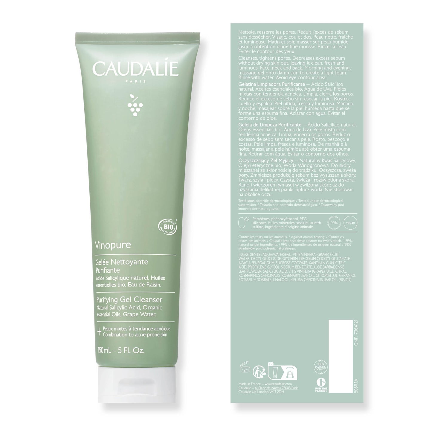 Caudalie Vinopure Pore Purifying Salicylic Acid Gel Cleanser - 150 mL