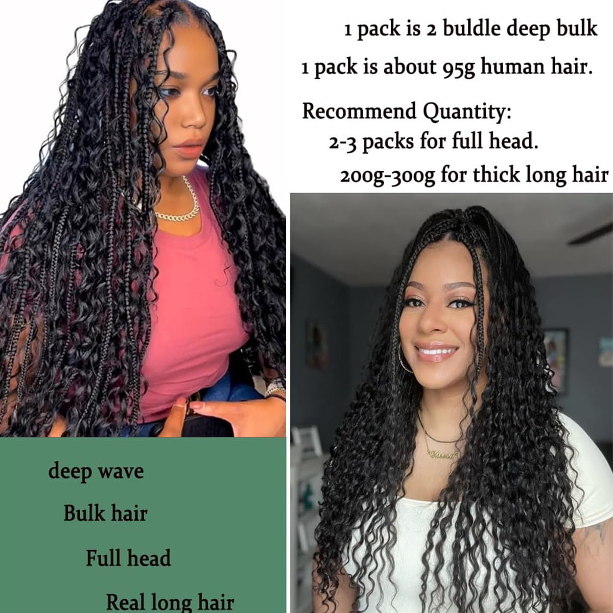 Loose Wave Human Braiding Hair - 22 Inch 50g Bulk No Weft Bundle | 10A Brazilian Virgin Curly Extensions for Boho Braids