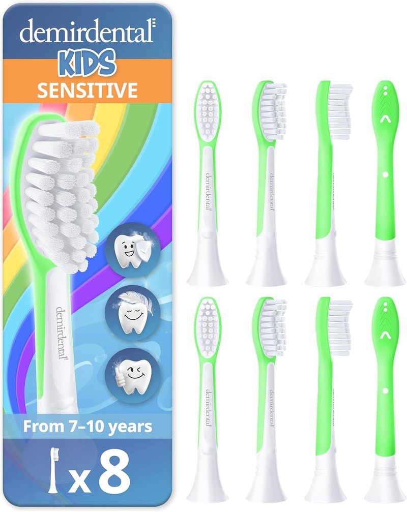 Kids Toothbrush Heads for Philips Sonicare | Sensitive Replacement Brush Heads - Ages 7-10 - Green - HX6048 Compatible 8-Pack