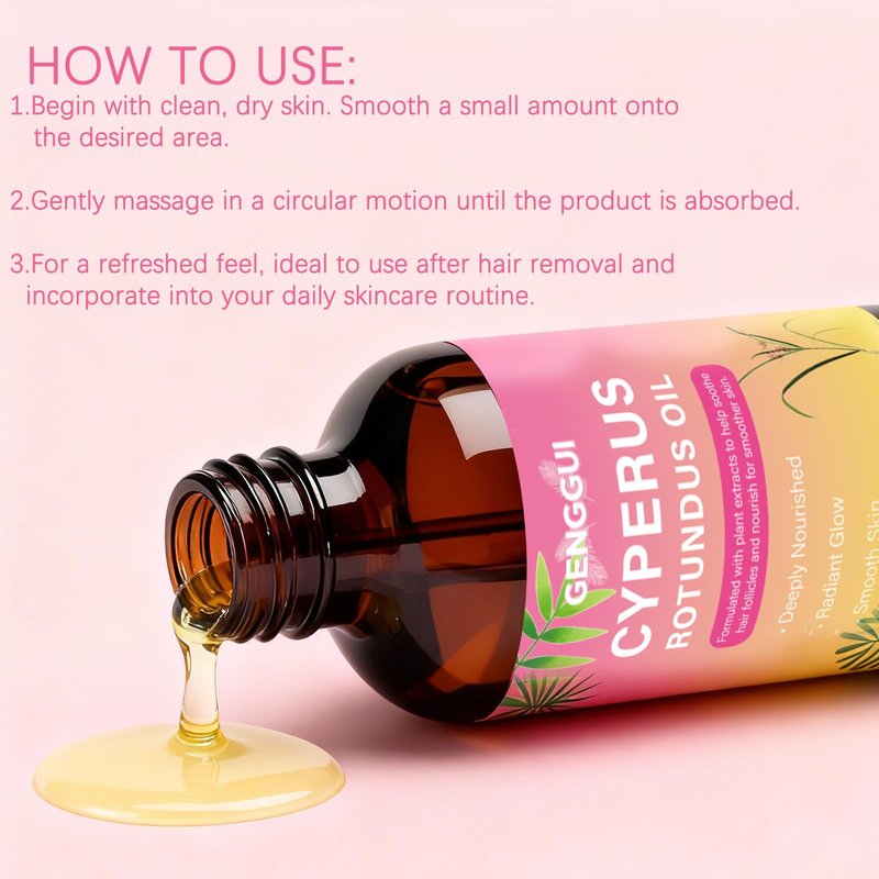 Cyperus Rotundus Oil for Hair Removal - Natural Hair Inhibitor Serum, Slows & Reduces Regrowth for Face & Body, Soothing Plant-Based Formula (1)