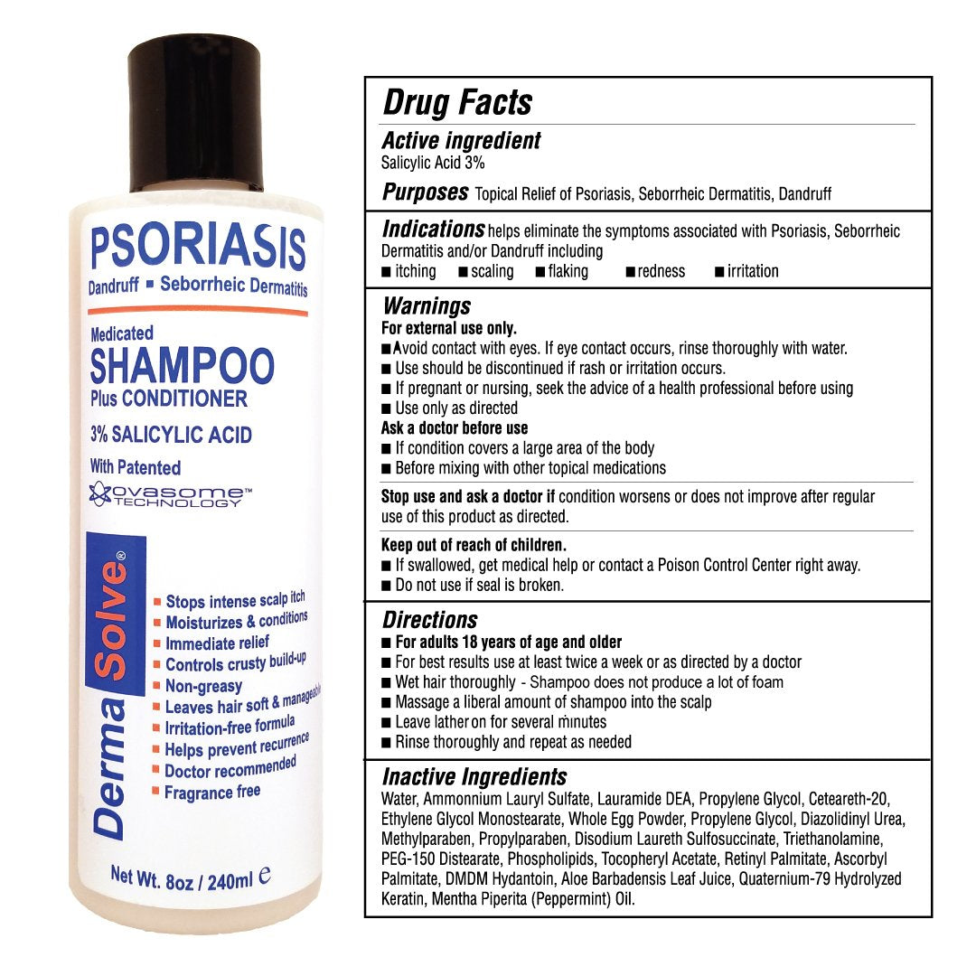 Dermasolve Scalp Psoriasis Medicated Shampoo & Conditioner - Naturally Heals Dandruff Seborrheic Dermatitis Itchy Flakey Inflamed Skin & Provides Soothing Moisturizing Relief - 8 oz bottles (2 Pack)