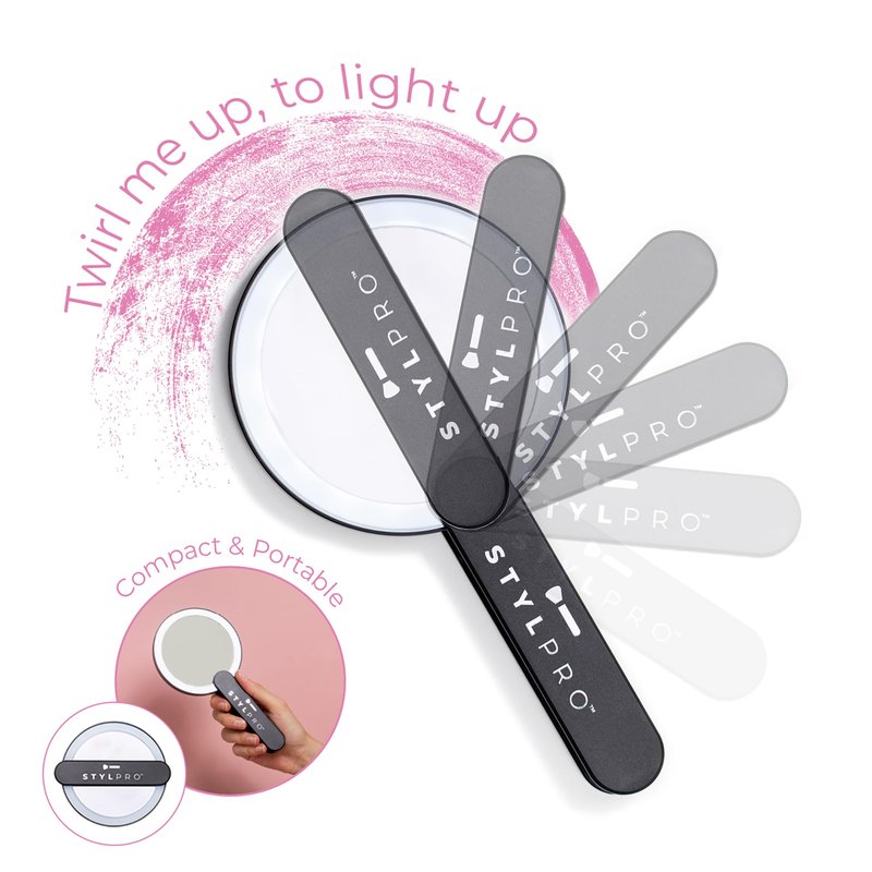 StylPro Twirl Me Up LED Hand Held Compact Makeup Mirror - Lightweight, USB Rechargeable - Rotating Handle Perfect for Selfies - 1 pc