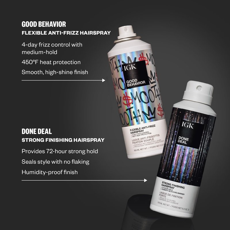 IGK Done Deal Strong Hold Finishing Hairspray – Long-Lasting, Humidity-Resistant, Brushable, Firm Control for All Hair Types, 5 oz