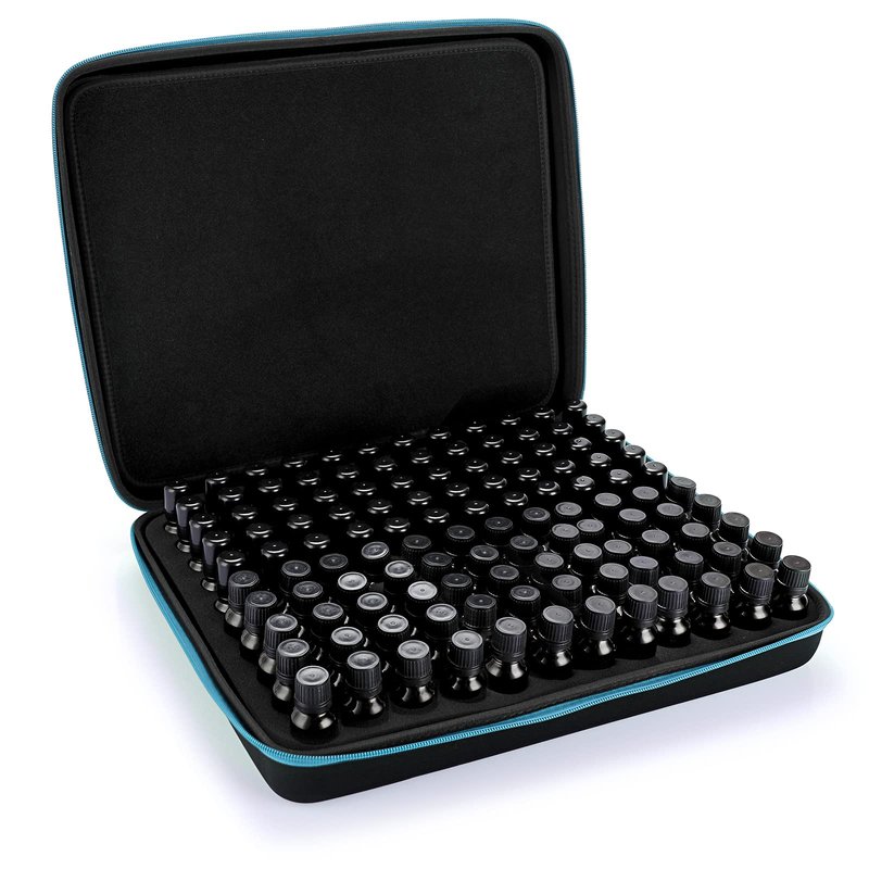 Hipiwe 120 Bottle EVA Essential Oil Storage Carrying Case Hard Shell Exterior Essential Oils Organizer Holder Traveling Bag with Foam Insert, Holds 5ml 10ml 15ml Essential Oils (X-Large, Black+Blue)