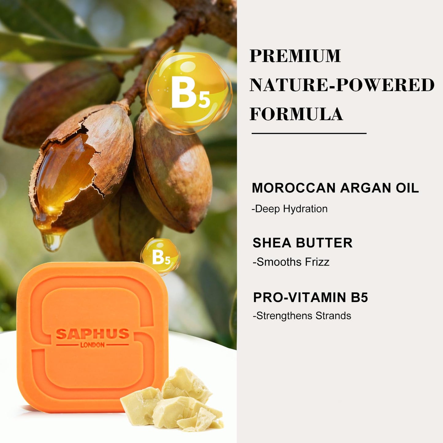SAPHUS Argan Oil Bar Shampoo and Conditioner Set for Strengthening, Cleansing & Moisturizing Dry & Curly Hair,Travel Size, Zero Waste, 2pc Set