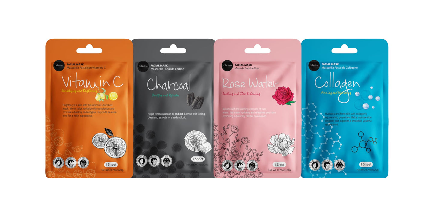 celavi Face Mask Set Korean Beauty Essence Facial Paper Sheet Mask Korea Skin Care Moisturizing 4 Packs of each 12 New flavors K-Beauty Skincare 48 masks in a pack Made in Korea