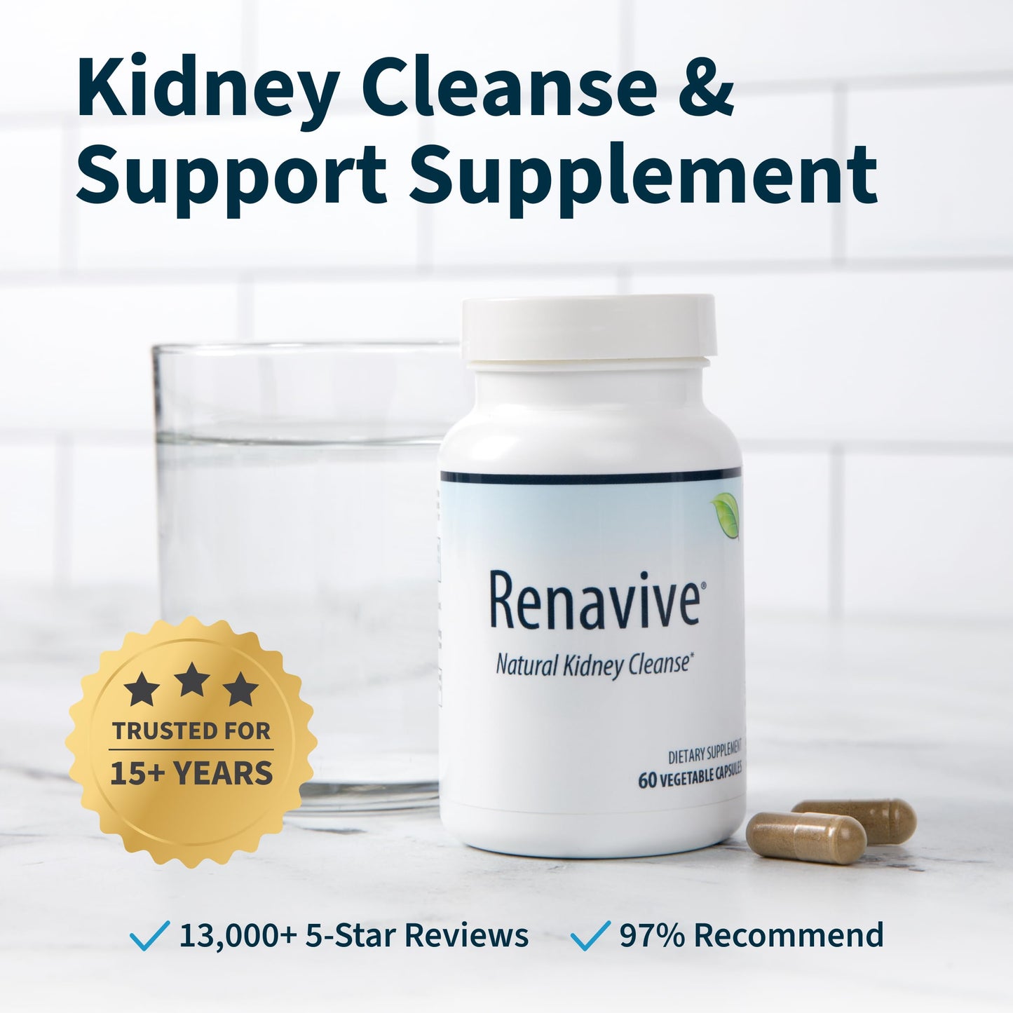 Renavive Kidney Cleanse - Premium Kidney Support Supplement with Chanca Piedra Stone Breaker - Supports Natural Cleansing & Urinary Tract Health - 60 Capsules