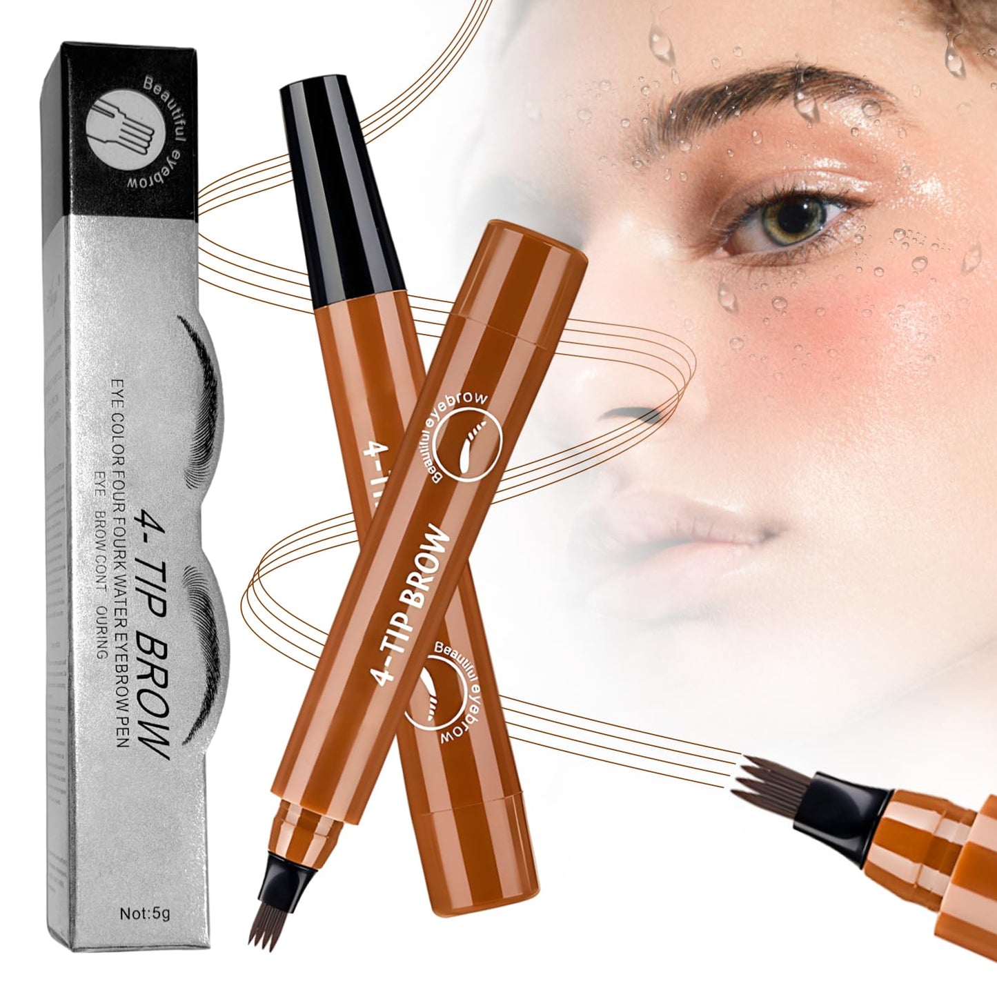 Microblading Eyebrow Pencil, Magic Eyebrow Contouring Pencil with a Micro-Fork Tip, 3D Waterproof 4 Tipped Eyebrow Pen for Hair-like Brows Makeup Effect for Women (02 Dark Brown)