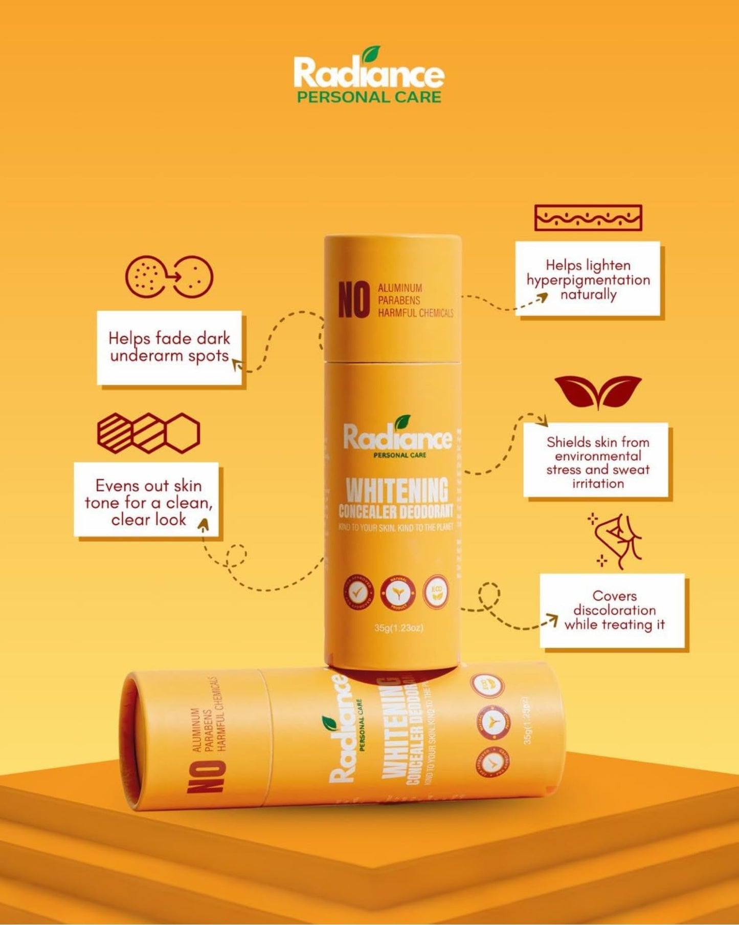 Radiance Personal Care Concealer Deodorant – Underarm Deodorant with Skin-Perfecting Coverage, Long-Lasting Freshness, Lightweight & Smooth Finish-Medium Shade