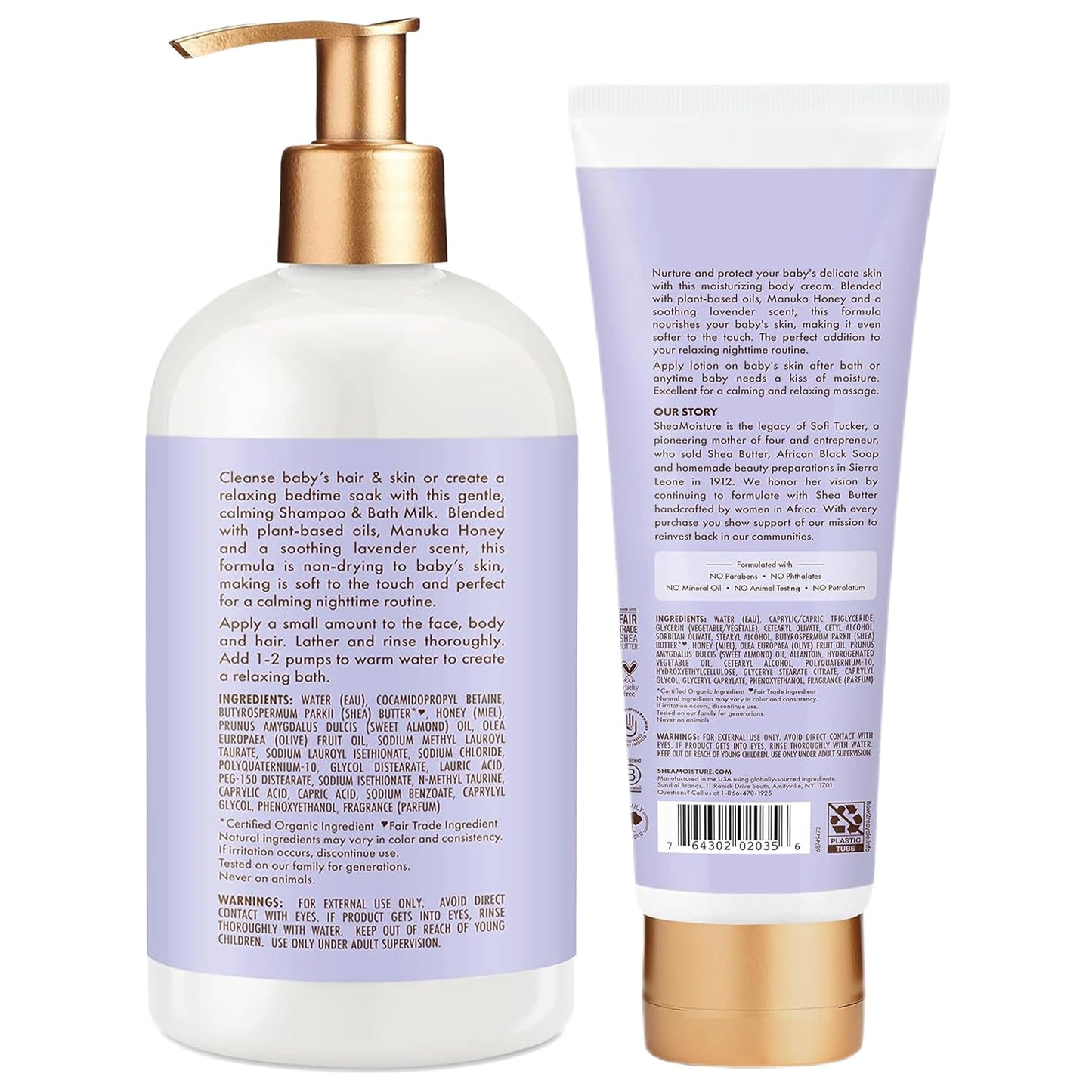Shea Moisture Baby Care Set – Relaxing Nighttime Shampoo & Bath Milk + Body Cream for Delicate Skin, Manuka Honey & Lavender (2 Piece Set)
