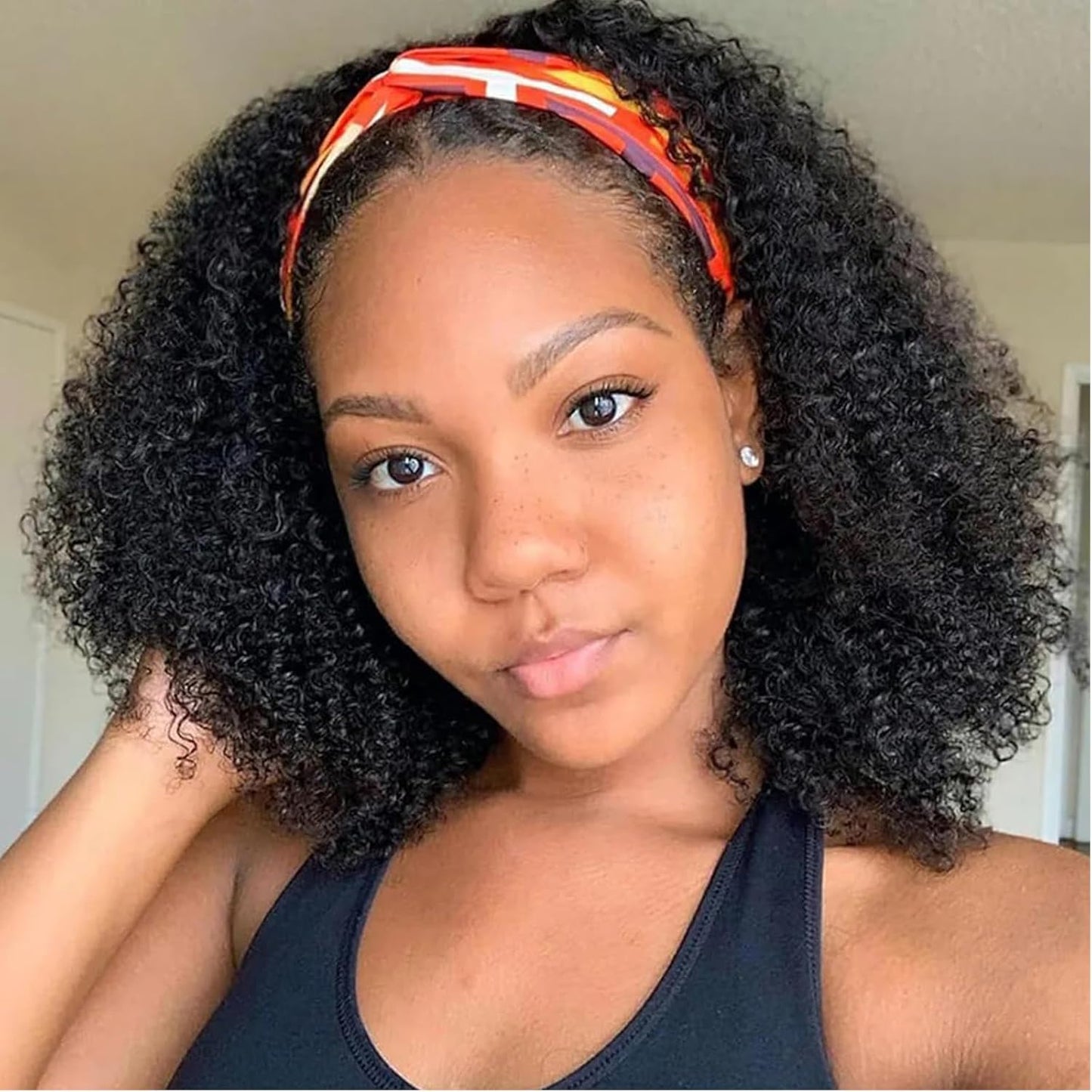 Headband Wig - Human Hair Kinky Curly 12 Inch | Glueless Brazilian Wig for Black Women, 150% Density, Natural Color