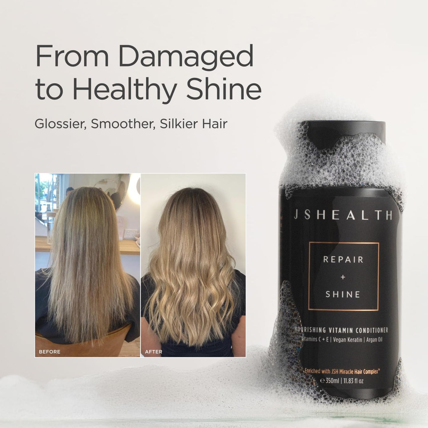 JSHealth Nourishing Conditioner - Vitamin-Enriched Deep Treatment for Dry, Colored Hair - With Keratin, Argan Oil, and Vitamins C & E | Sulfate-Free, Vegan, 350ml