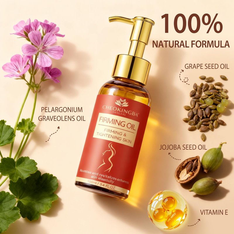 CHEOKINGBA Body Firming Oil: Fast Absorbing Firming & Hydrating Skin Care with Jojoba, Grapeseed & Geranium Oils, Vitamin E | 3.4 Fl Oz Moisturizing Treatment Oil for Tightening After Shower