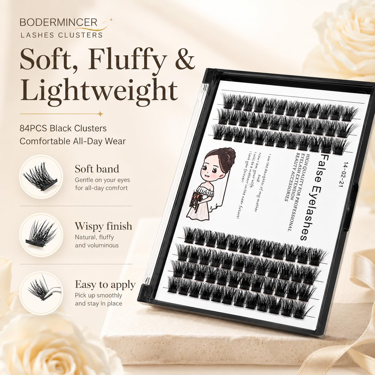 BODERMINCER Wispy Lash Clusters 84 PCS D Curl | Natural Fluffy DIY Eyelash Extensions Cluster Lashes | Lightweight Soft Volume False Lashes for Salon & Home Use (12MM)