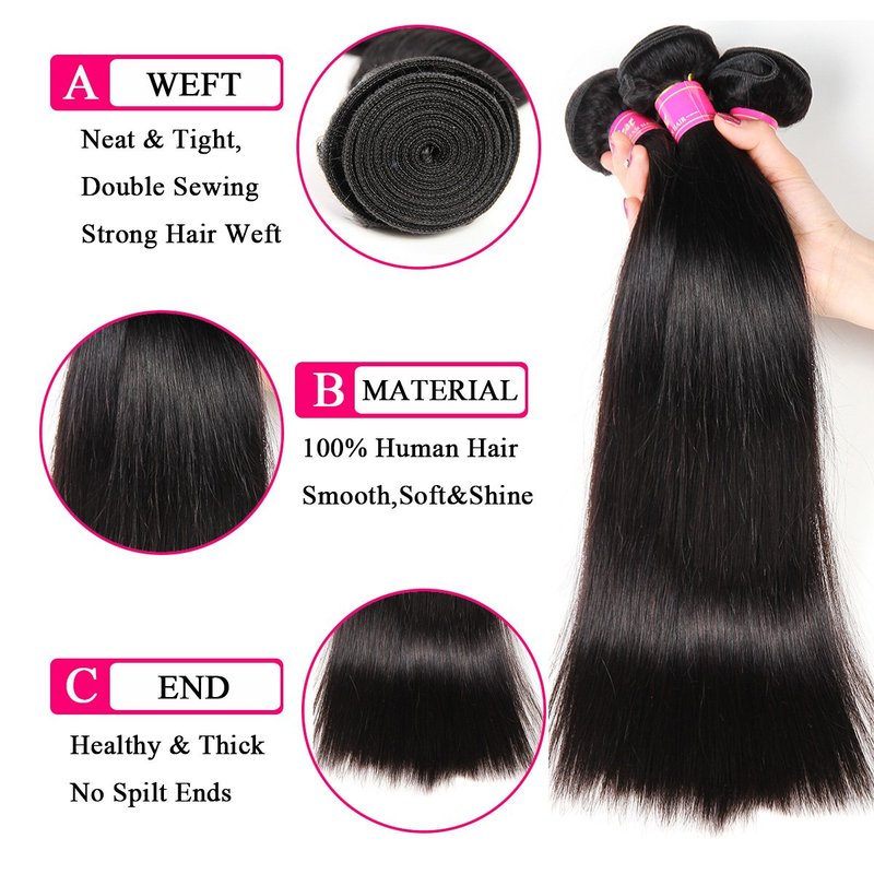 Human Hair Bundles - 100% Unprocessed Brazilian Virgin Hair | Thick, Silky Straight Extensions 10-14 Inch