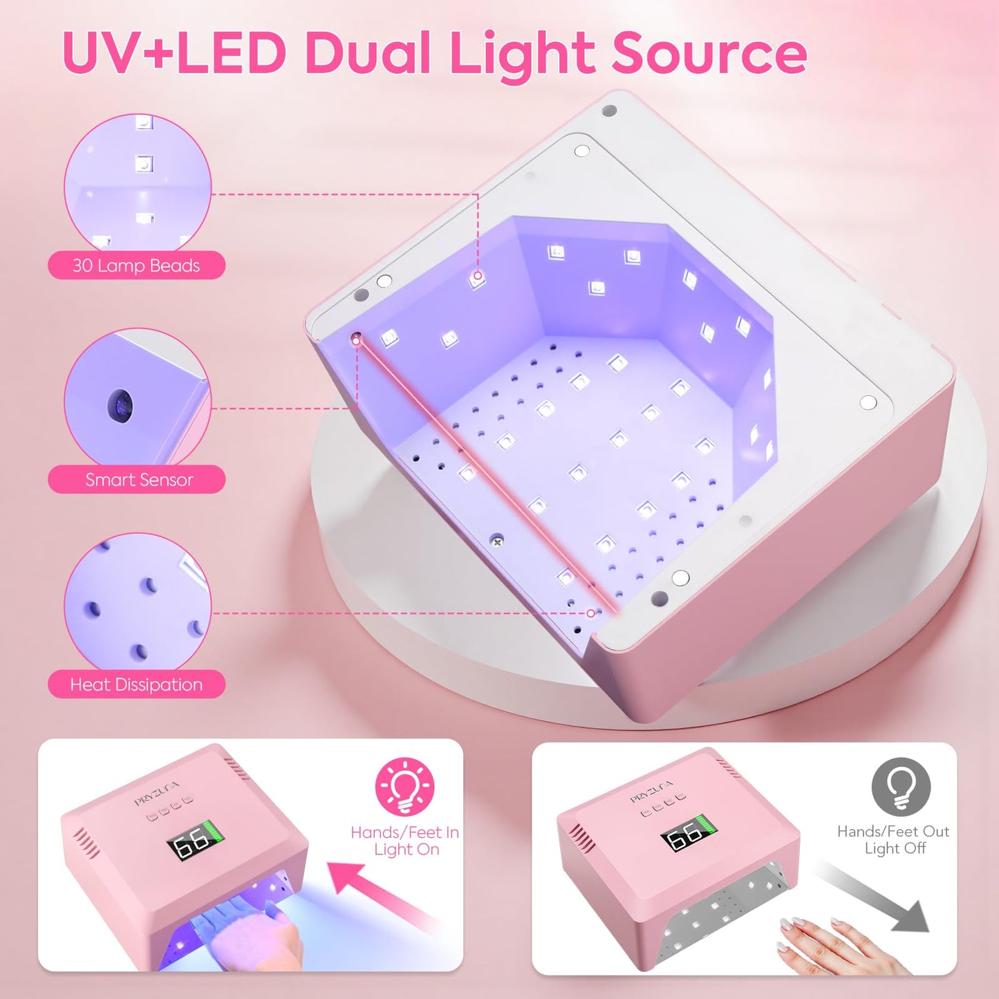Cordless UV LED Nail Lamp - UV Light for Gel Nails with Metal Base, 72W Fast Curing Professional Nail Lamps for Gel Polish with 4 Timers & Auto Sensor, Rechargeable Nail Dryer for Salon & Home (Pink)