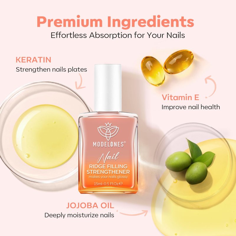 Modelones Nail Strengthener - Extra Strong Growth Hardener for Damaged Nails | 15ml Nude Polish