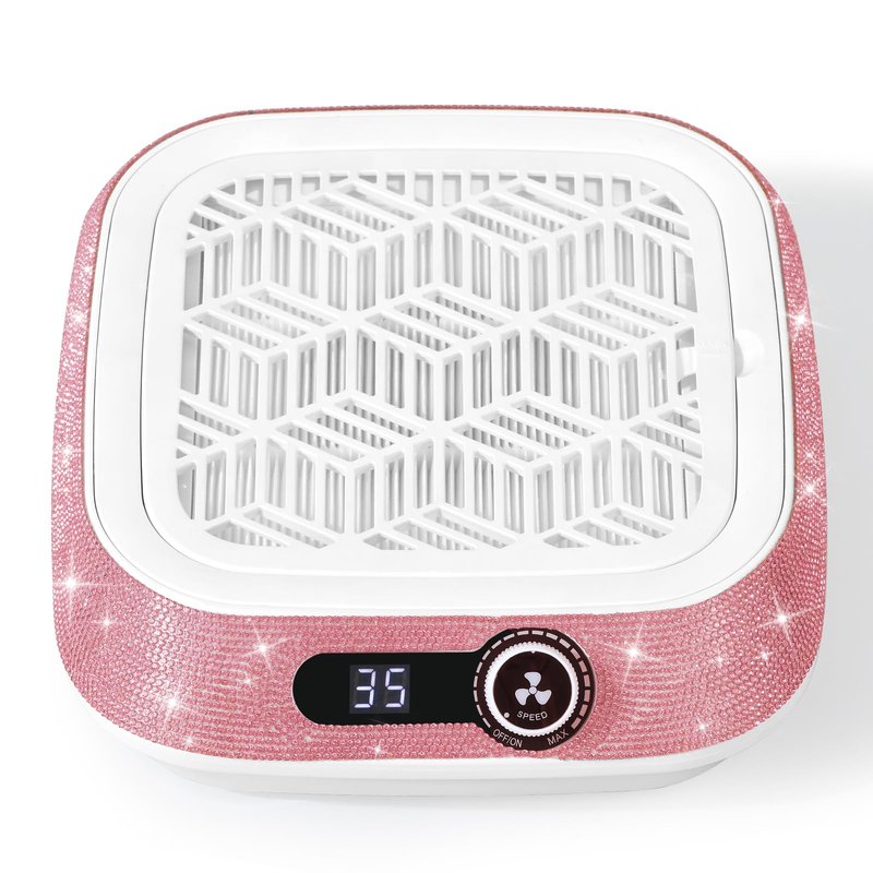 CHRISTINE SHELLY Nail Dust Collector, Professional Dust Collector Nail Tech, 3500 RPM Vacuum Fan Vent Dust Collector Extractor Dust Suction Machine for Acrylic Nails Polishing (Pink Diamond)