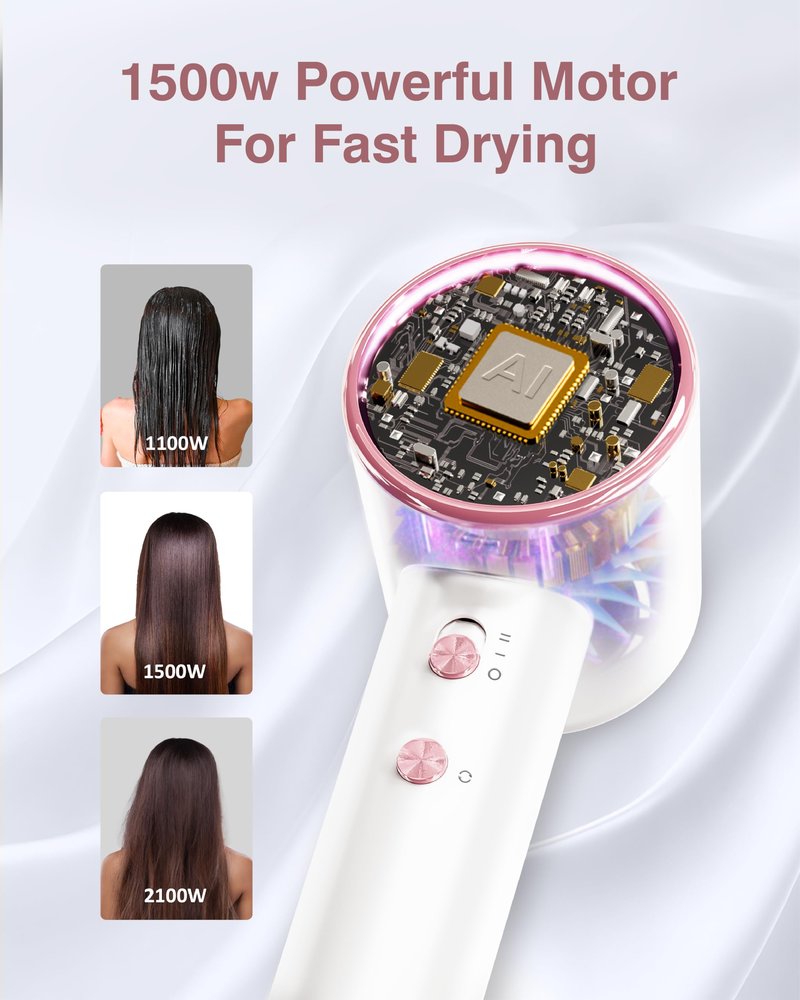 Hair Dryer, 160000 RPM Professional High Speed Ionic Blow Dryer 200 Million Negative Ions & Heat-Control & Low Noise Hairdryer with Magnetic Diffuser for Faster Drying All Hair Types, No Heat Damage