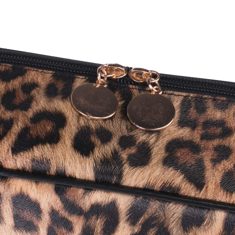 JUER Travel Makeup Train Case with Adjustable Dividers White Marble Makeup Organizer Bag Portable Cosmetic Storage Cases with Brush Holders (Leopard texture)