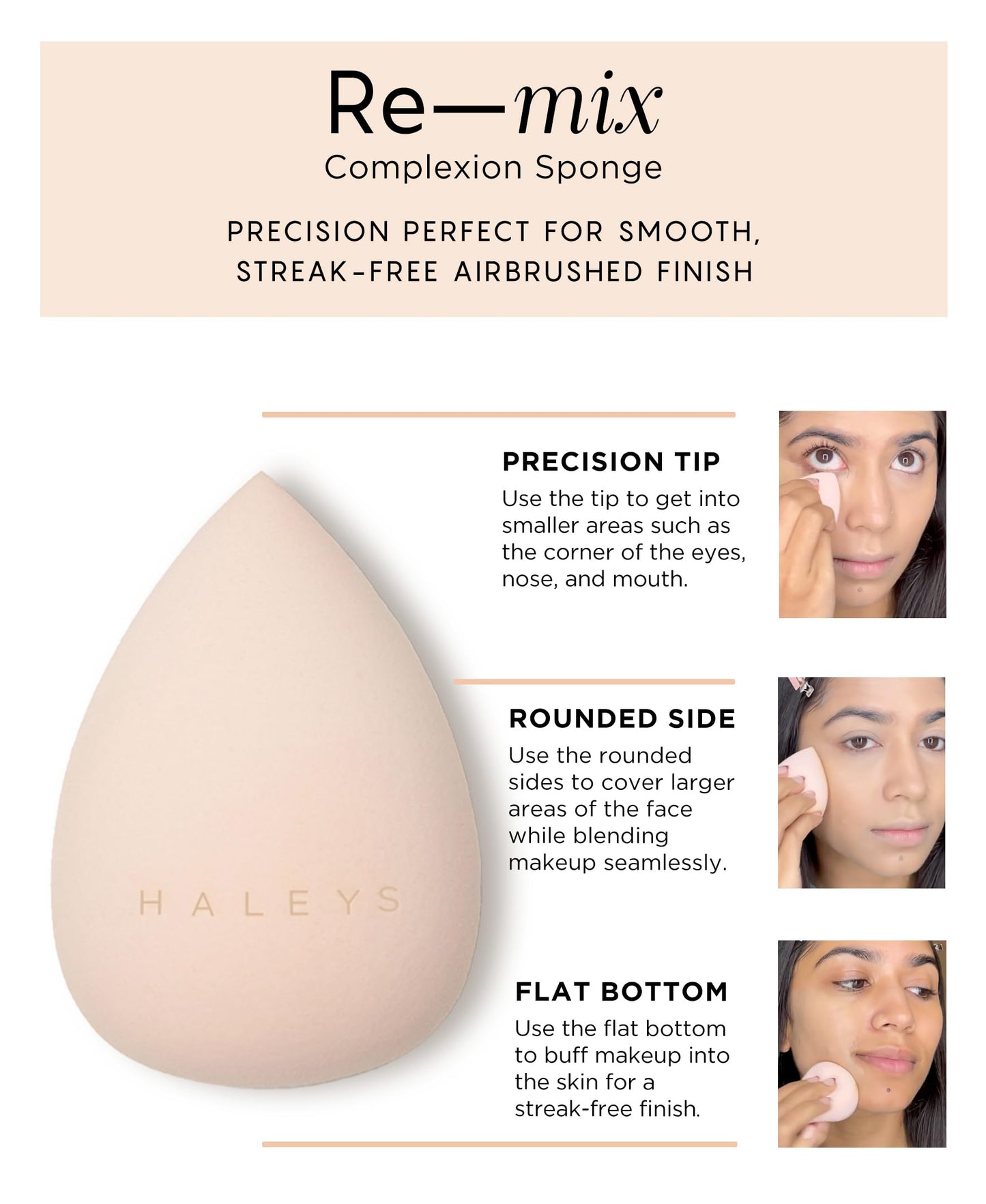 HALEYS Re-wind Concealer & Re-mix Beauty Blender Set (Tan-Warm): Full Coverage Brightening Concealer + Latex-Free Makeup Sponge, Blurring, Longwear, Non-Caking, Smooth Soft-Matte Finish