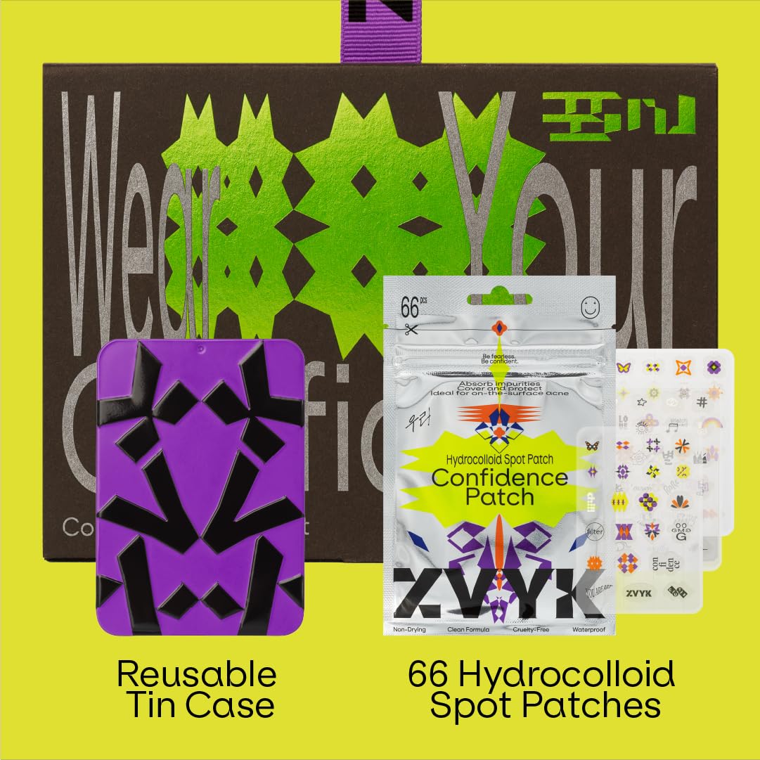 Cute Pimple Patches for Face – Tattoo Style Hydrocolloid Acne Patches (Confidence Patch Set) with Star Designs (66 Cute Patches) with a Tin Case – Vegan & Cruelty-Free