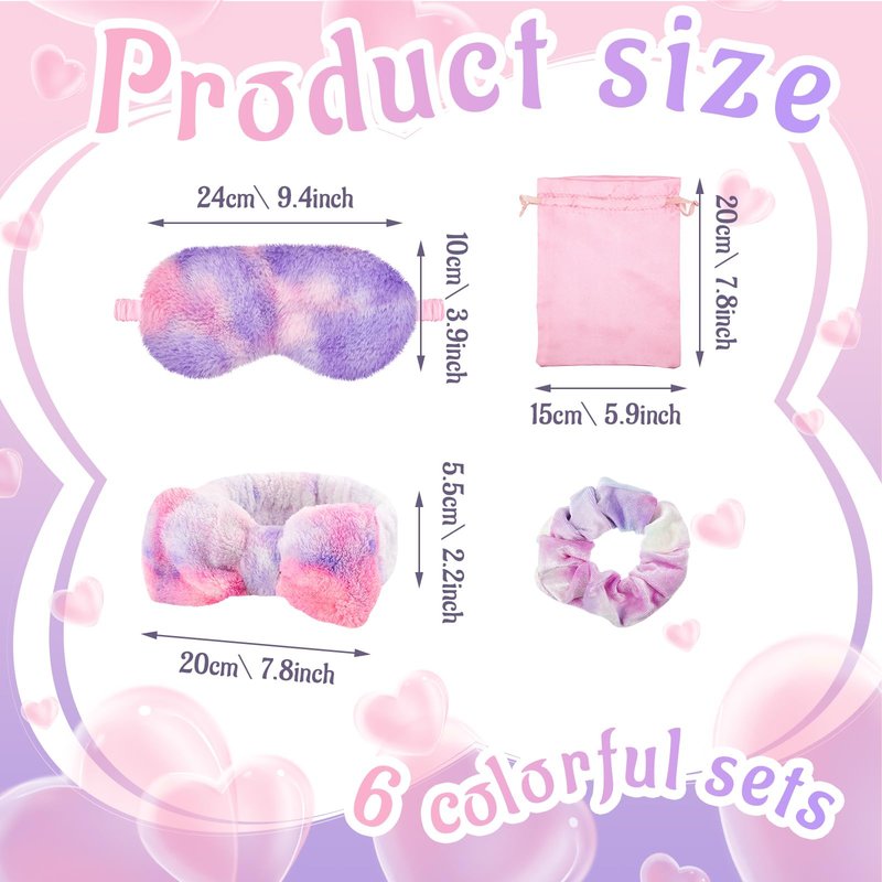 Wavwavw 24 Pcs Sleepover Supplies for Women Spa Headband Plush Eye Mask Bow Makeup Headbands Storage Bags Pajama Party Favors for Birthday Spa Bachelorette Party