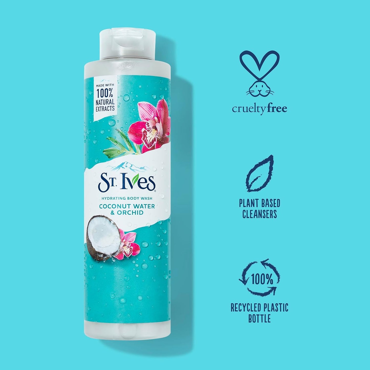 St. Ives Body Wash Variety Pack | Hydrating Coconut Water & Orchid, Exfoliating Sea Salt, 16 Oz Each (4 Pack)