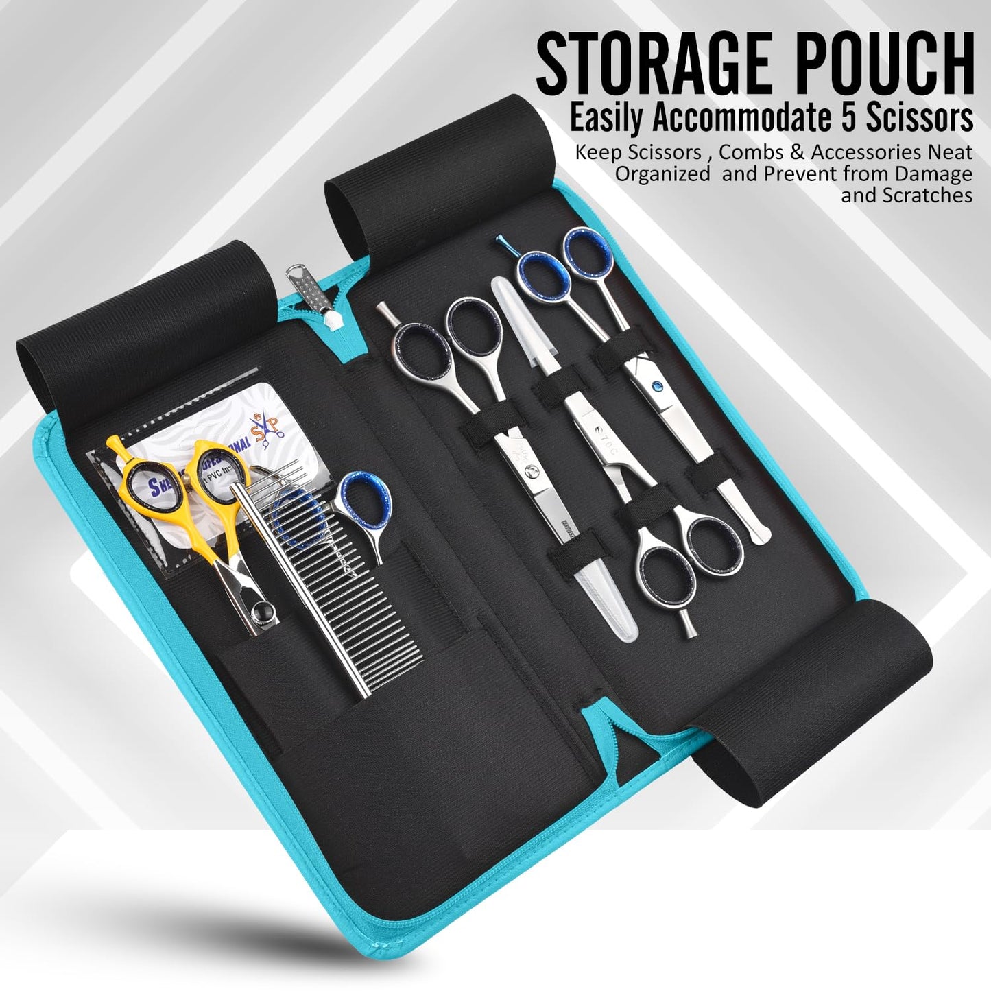 Shears Professional Leather 5 Scissor & Shear Storage Case for Hairstylist - Hairdresser -Scissor Holder Perfect for home-saloon use (TURQUOISE)