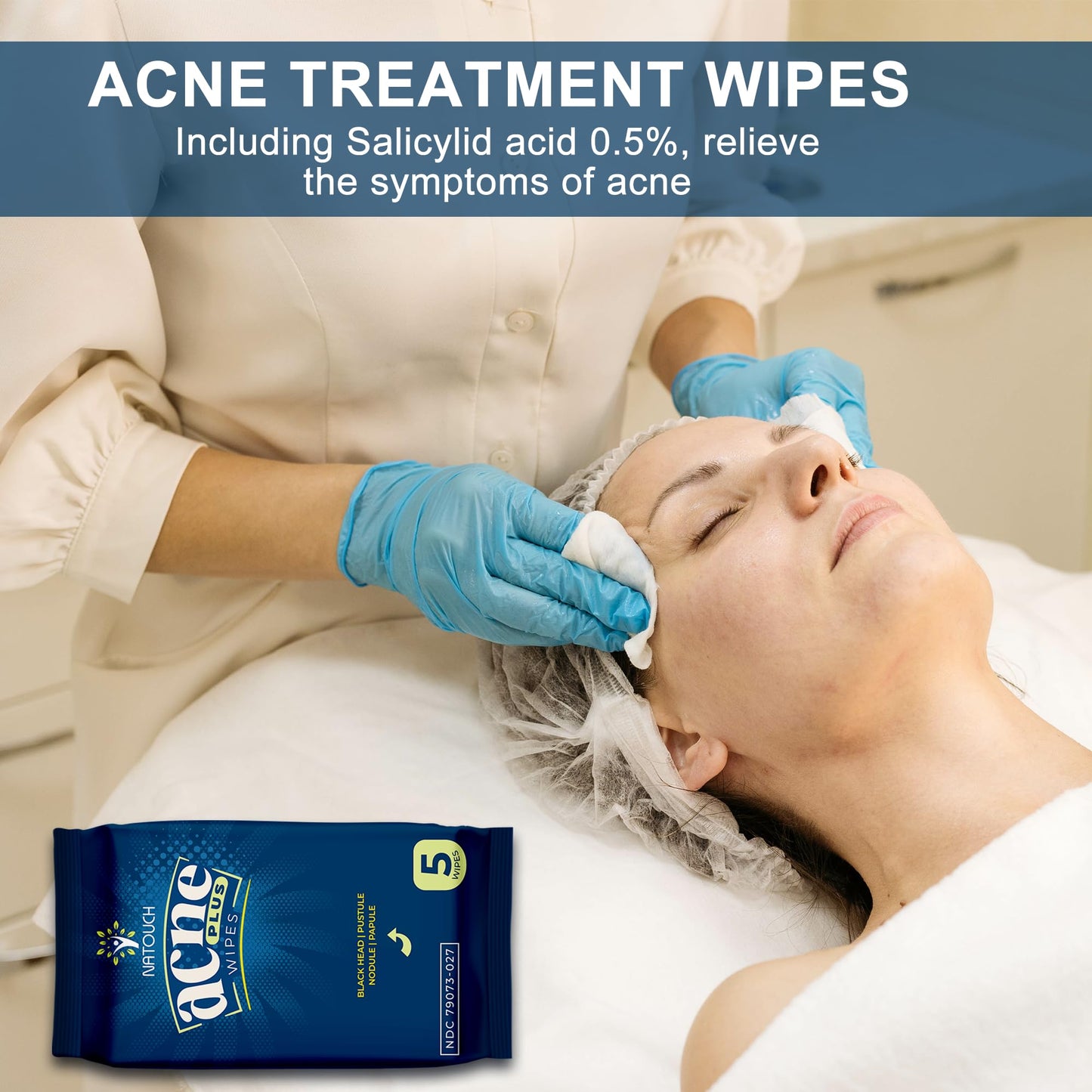 Natouch Acne Wipes for Face & Back, Acne Treatment Wipes with Salicylic Acid, Acne Scars and Dark Spot Remover with Natural Essential Oil for Face, Body, Back, and Butt