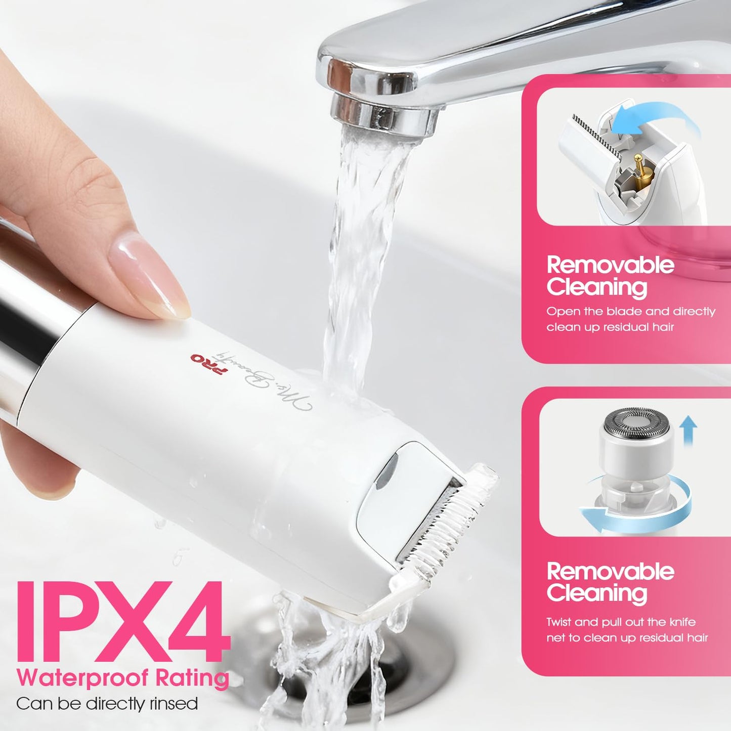 DSP Bikini Trimmer for Women, 2-in-1 Dual Head Electric Shaver for Pubic Hair & Body, Waterproof Painless Ladies Razor with Light, Underarm Leg Arm Face Trimmer