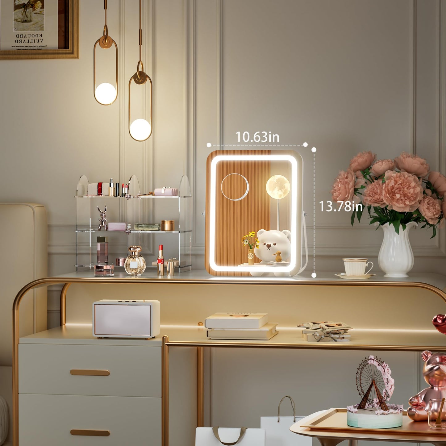 Hasipu LED Makeup Mirror with Bluetooth Speaker, 11" x 14" Vanity Mirror with Lights, 3 Modes Light, Smart Touch Control Dimmable, Rectangle White Frame