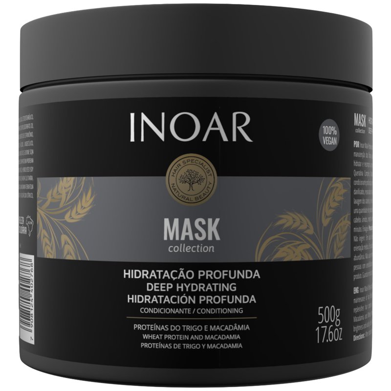 INOAR Mask Hair Moist Mask with Macadamia Oil & Wheat Proteins for Deep Hydration & Repair, 17.6 oz
